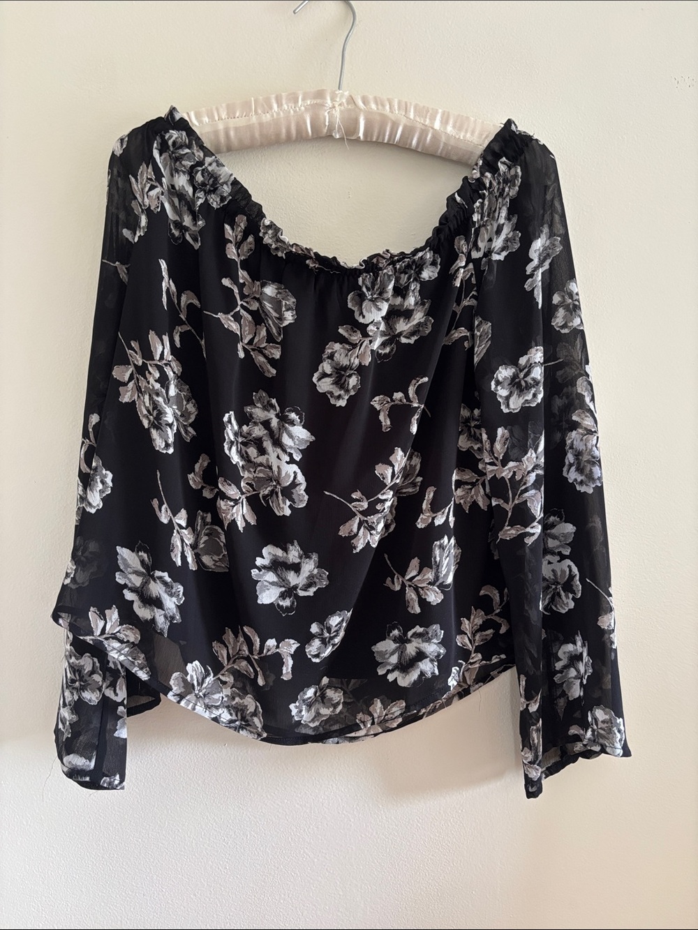 Black Floral Off-Shoulder Women's Blouse